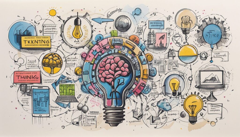 sketch image showing a brain inside of a lightbul showing the idea of the mind and innovative thinking.