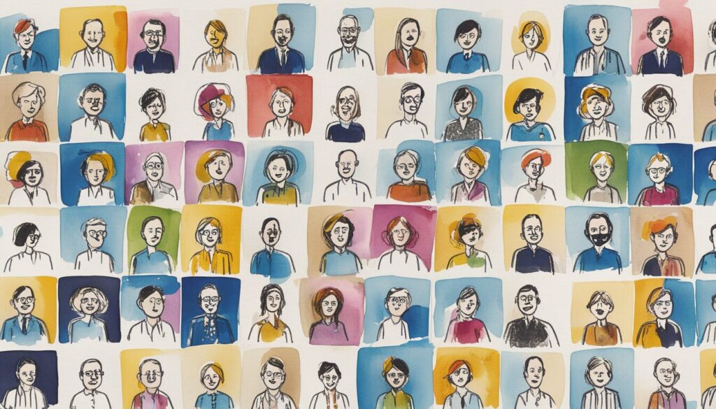 image showing dozens of squares with different images of men and women inside each squar showing the unique personalities that exsist.