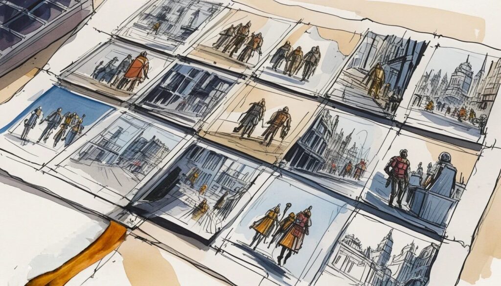 drawing of a movie storyboard illustrating the importance of storyboarding in storytelling.
