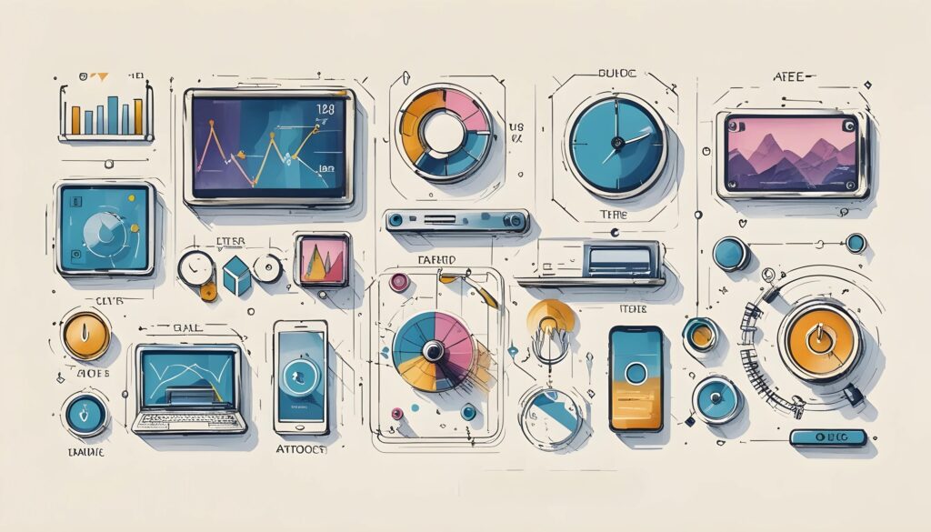 user interface examples showing devices and screens of different sizes.