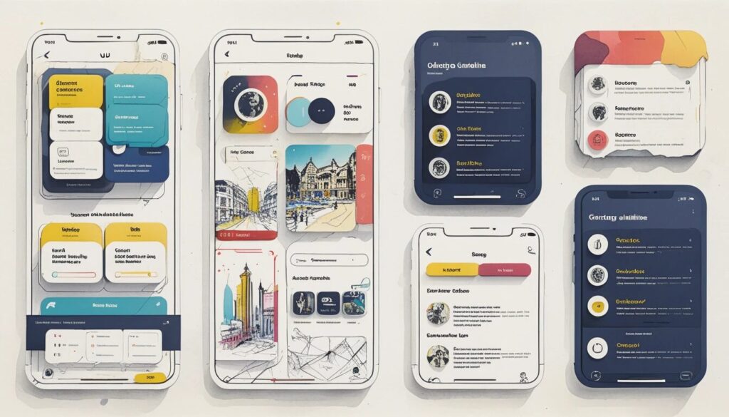 image of a smart phone with abstract application images showing the idea of mobile app development.