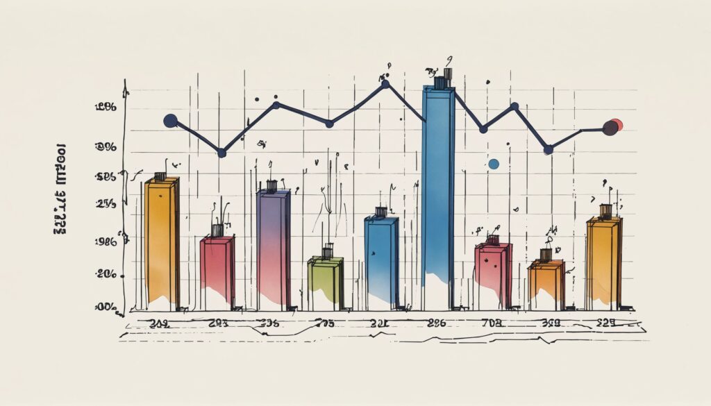 bar and line chart illustration showing the idea of website traffic or website conversion.
