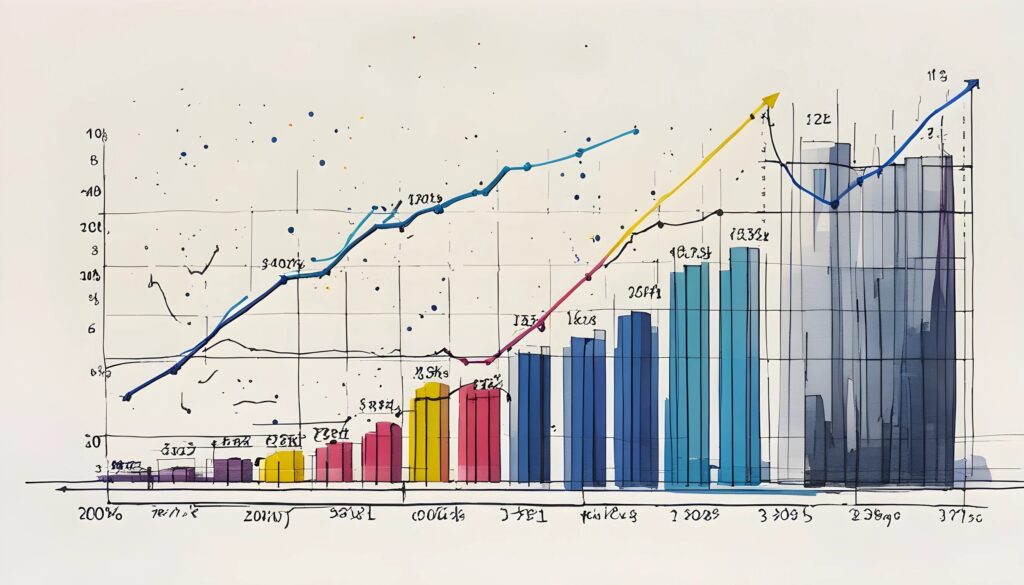 illustration of a line and bar chart showing the idea of website conversion and growth.