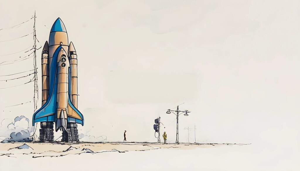 drawing of a rocket ship getting ready to take off showing the idea of startup growth.