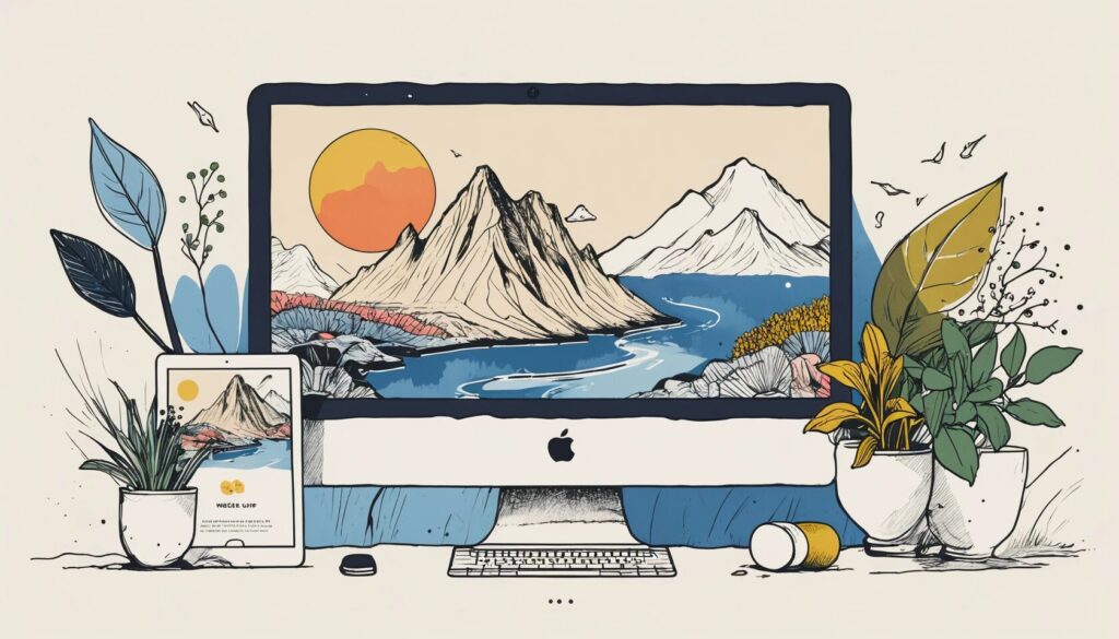 illustration of an iMac and iPad with the same website mockup on both devices.