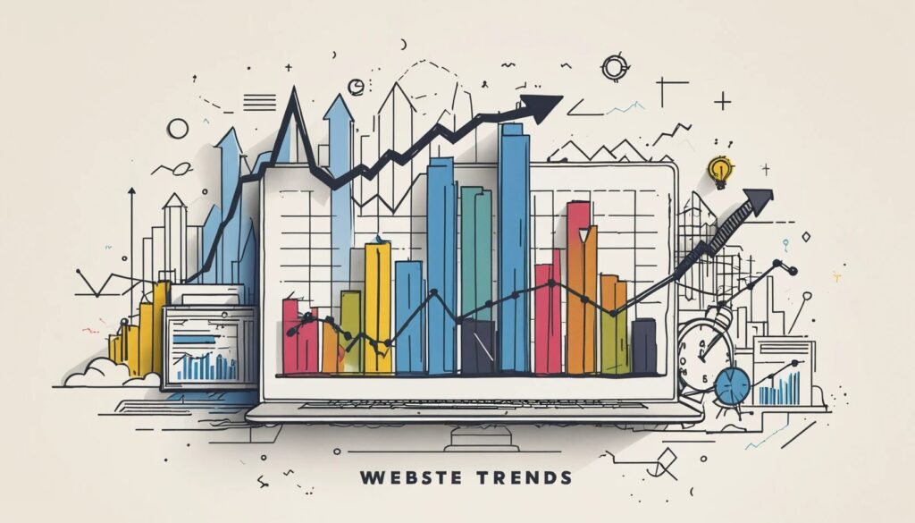 illustration of a laptop showing charts going up to capture the idea of small business website trends.