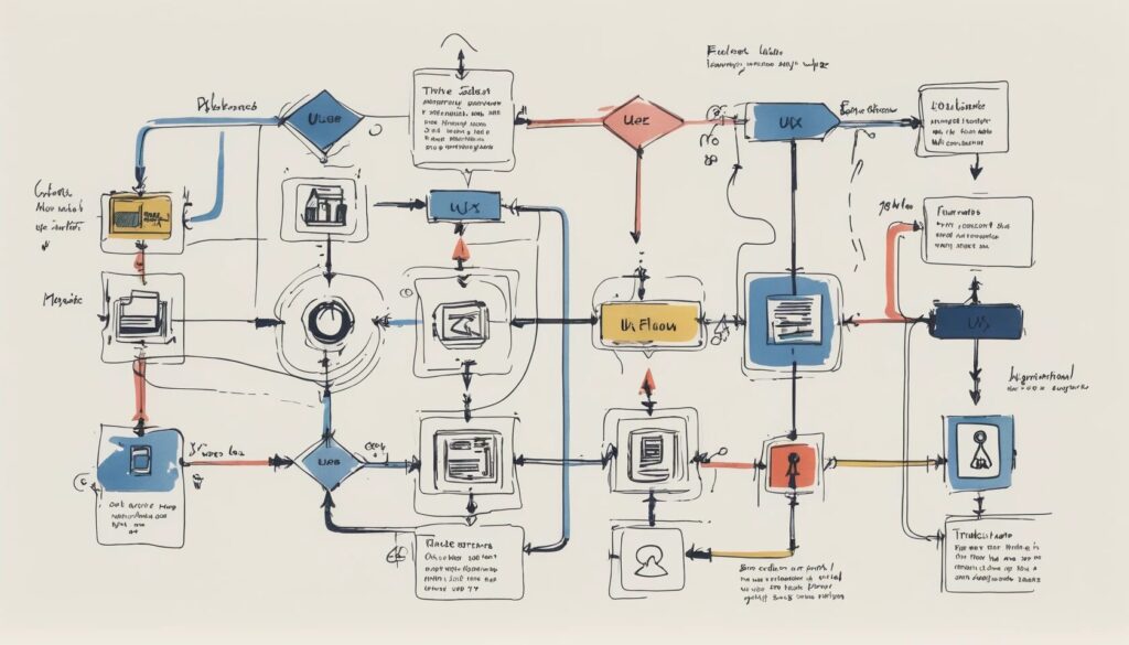 illustration of an abstract UX flow chart showing how users make decisions.