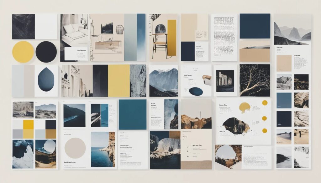 image of a moodboard showing colors and imagery to help the client get inside the head of the designer.