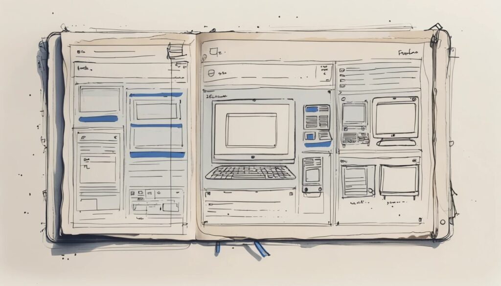 sketch book of website wireframe sketches.