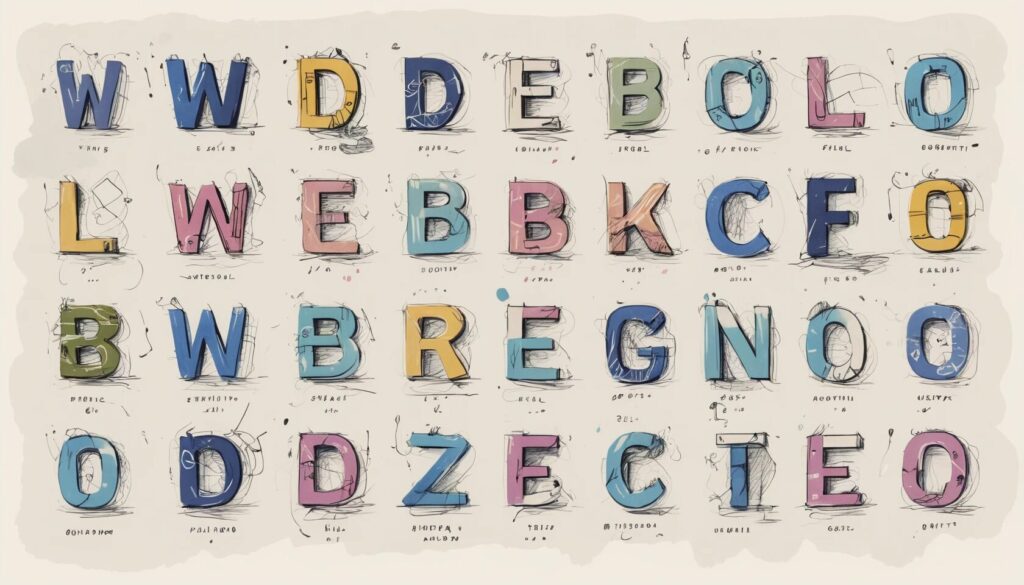 sketch of individual font letters.