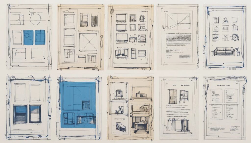 sketch image of different webpage layouts.