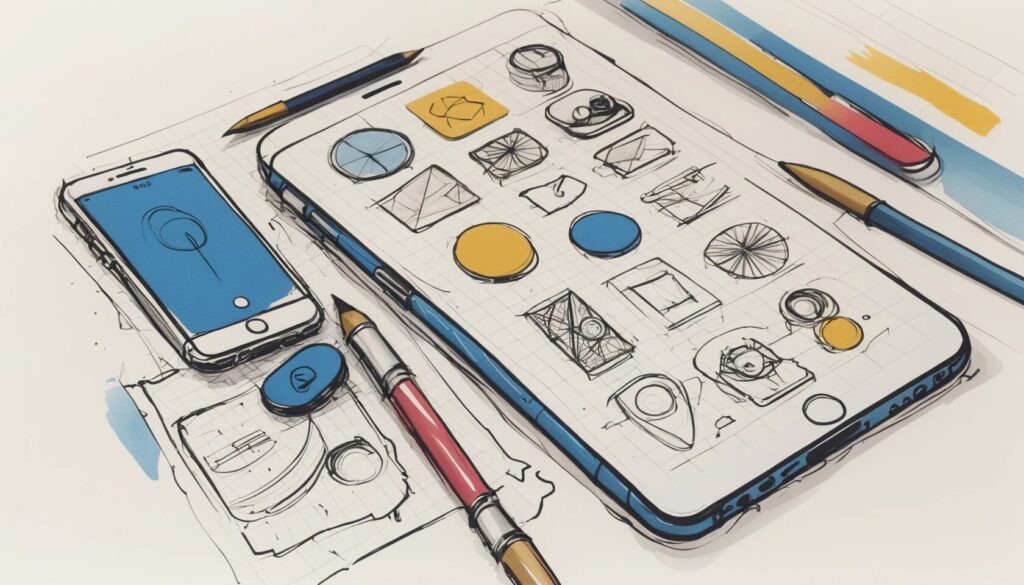 sketch image of a tablet with several favicon design ideas.