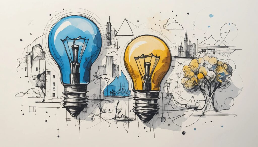 sketch image of lightbulbs to show the idea of Design Thinking.