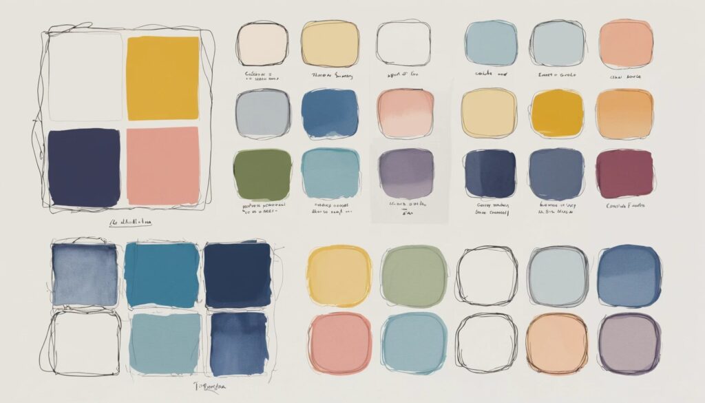 sketch image of a sheet of paper with multiple colors showing the idea of a color palette.