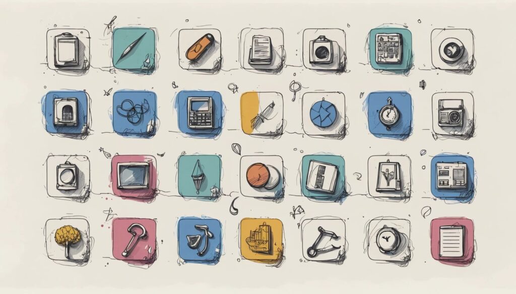 sketch image of multiple icons showing the idea of iconography.