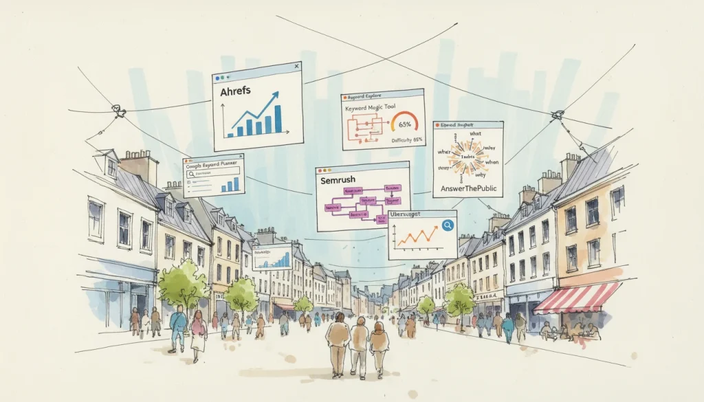 illustration of the marketplace of keyword research tools